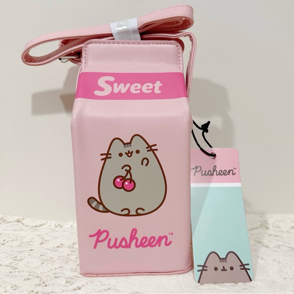 Pusheen® Sweet Pink Fruit Juice Carton Crossbody Bag / Purse - cherries kiwi